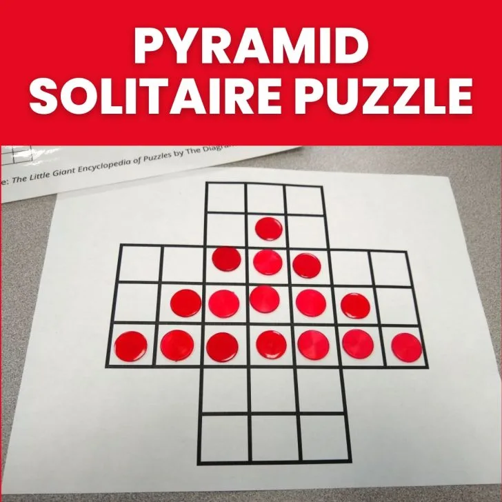 pyramid solitaire puzzle with red bingo chips