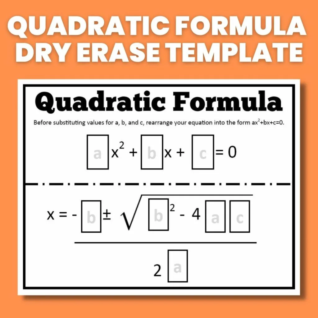 quadratic formula dry erase template activity