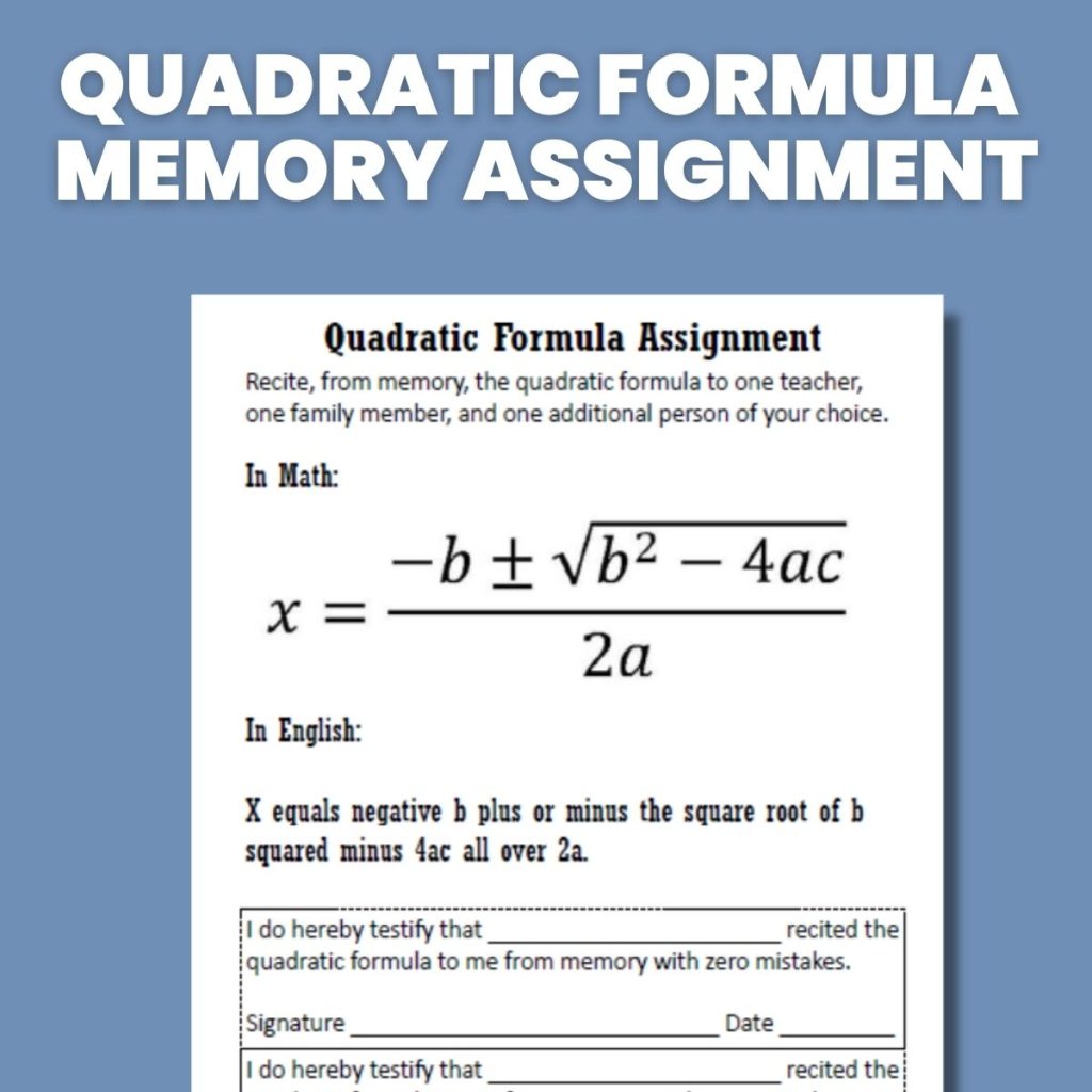 quadratic formula memory assignment