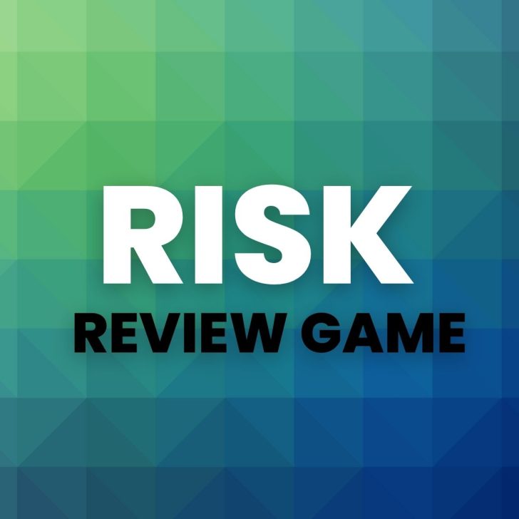 colorful background with text "risk review game" 