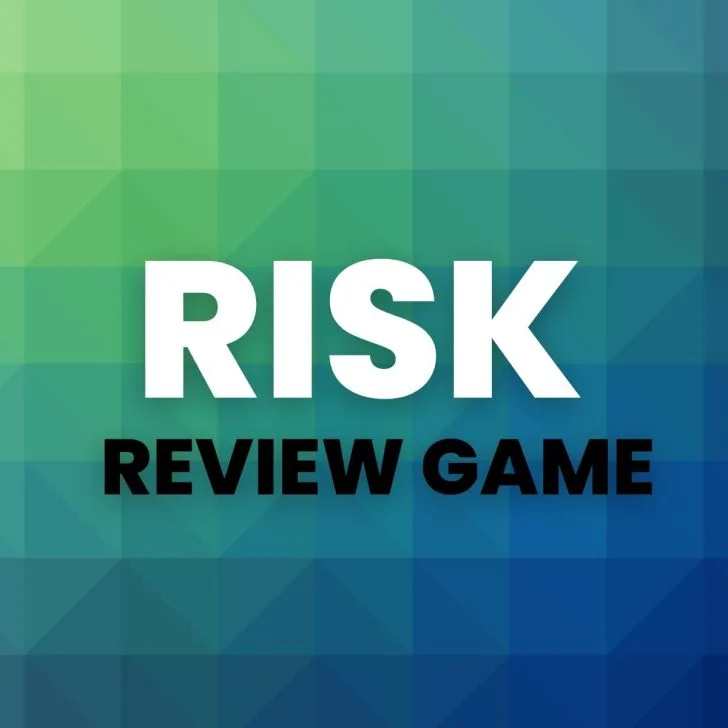 colorful background with text "risk review game" 