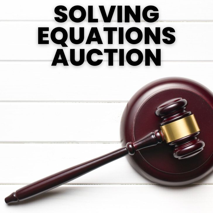 gavel with text "solving equations auction" 