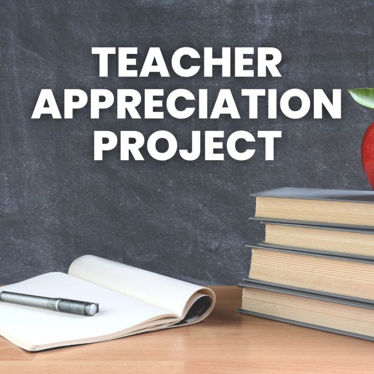 photograph of teacher desk with title "teacher appreciation project" 