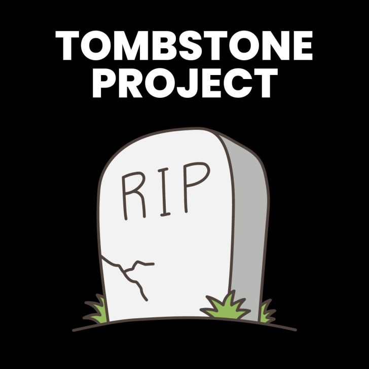 clipart of tombstone with letters RIP and text "tombstone project" 
