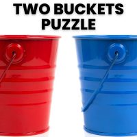 close-up of red and blue buckets with text of 