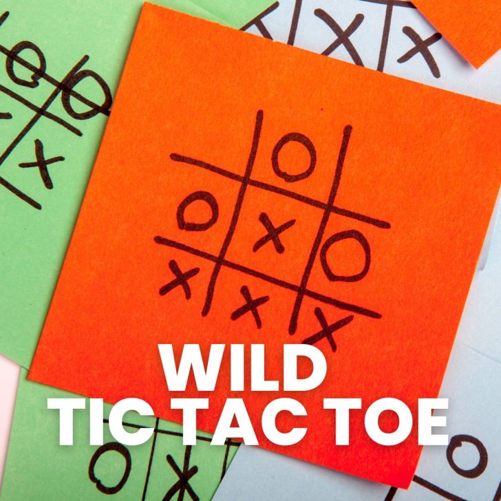 post it note with tic tac toe game on it with text "wild tic tac toe." 