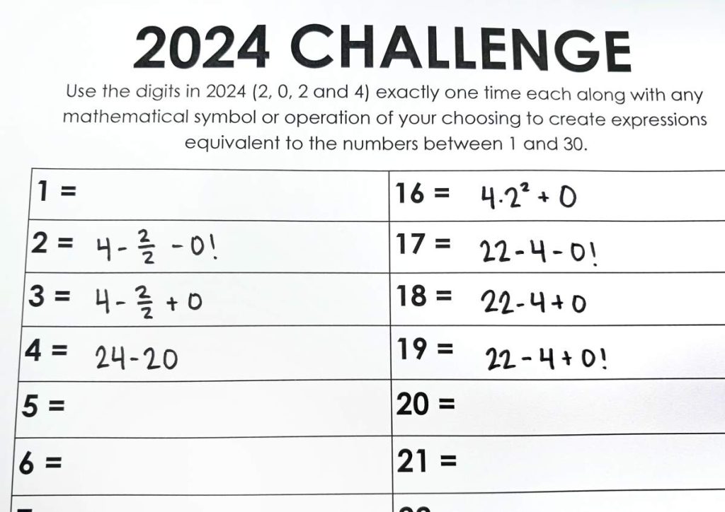 sample answers to 2024 yearly number challenge 