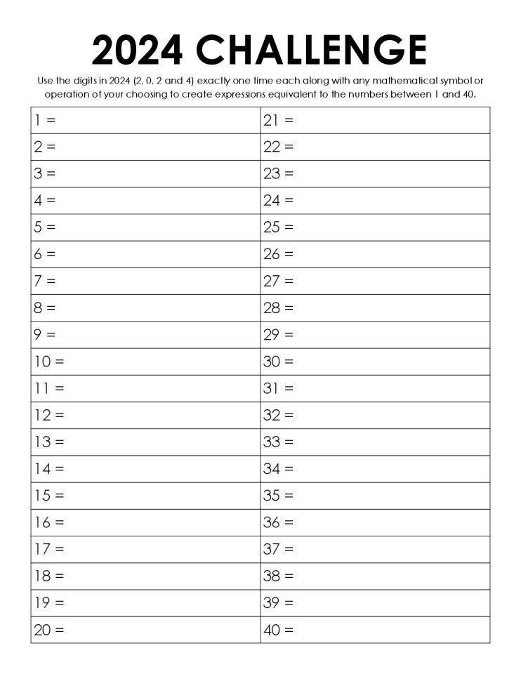 2024 Challenge Yearly Number Challenge Math = Love