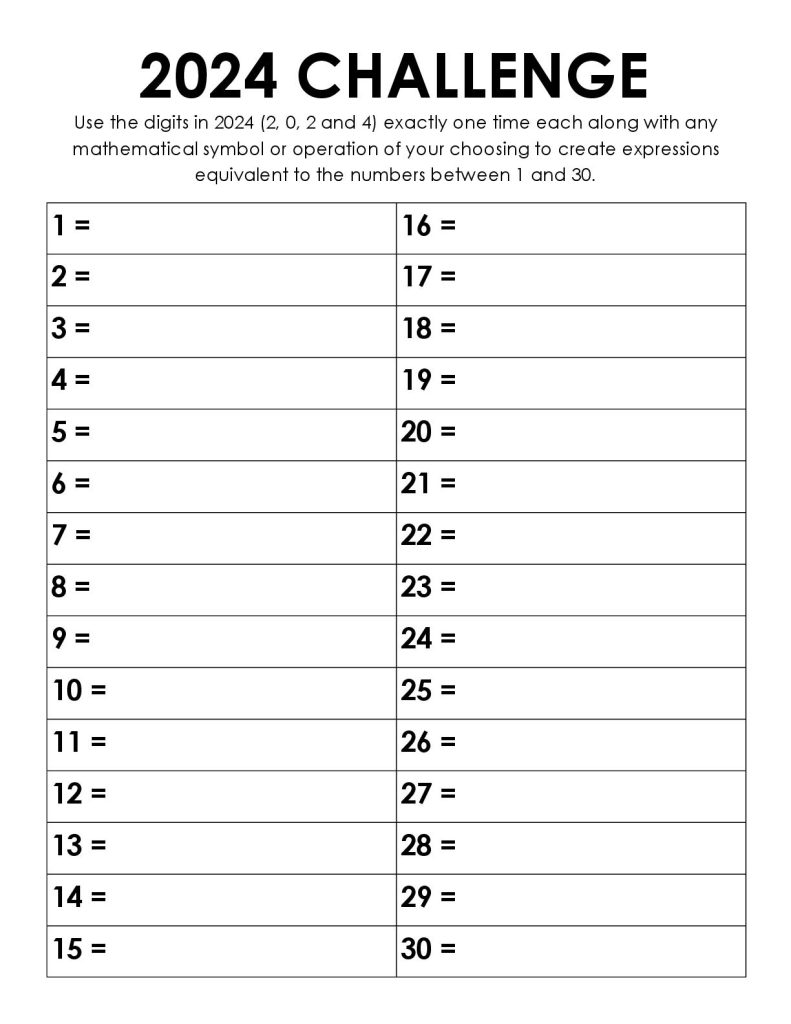 2024 yearly number challenge 1-30 