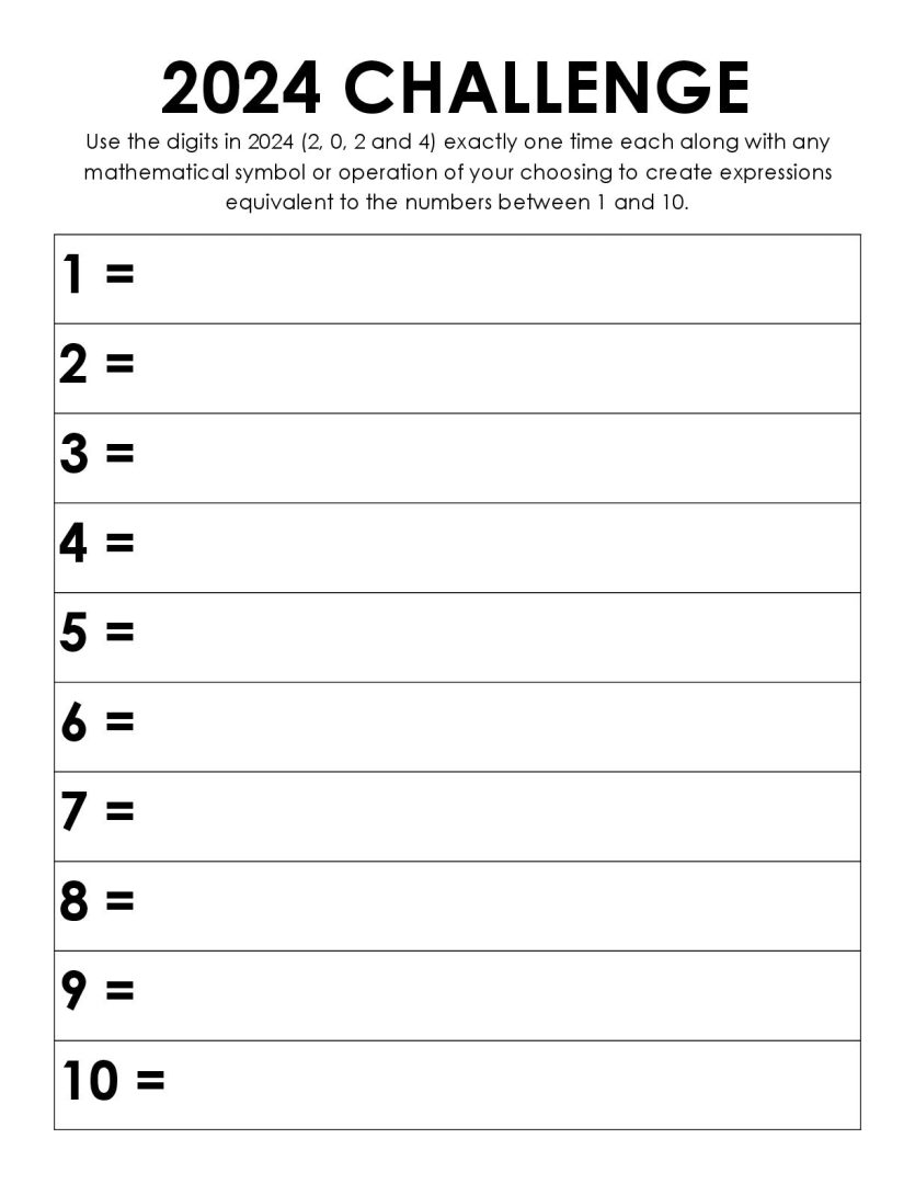 2024 Challenge Yearly Number Challenge Math = Love