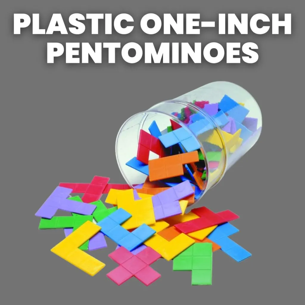 plastic one inch pentominoes in bucket 