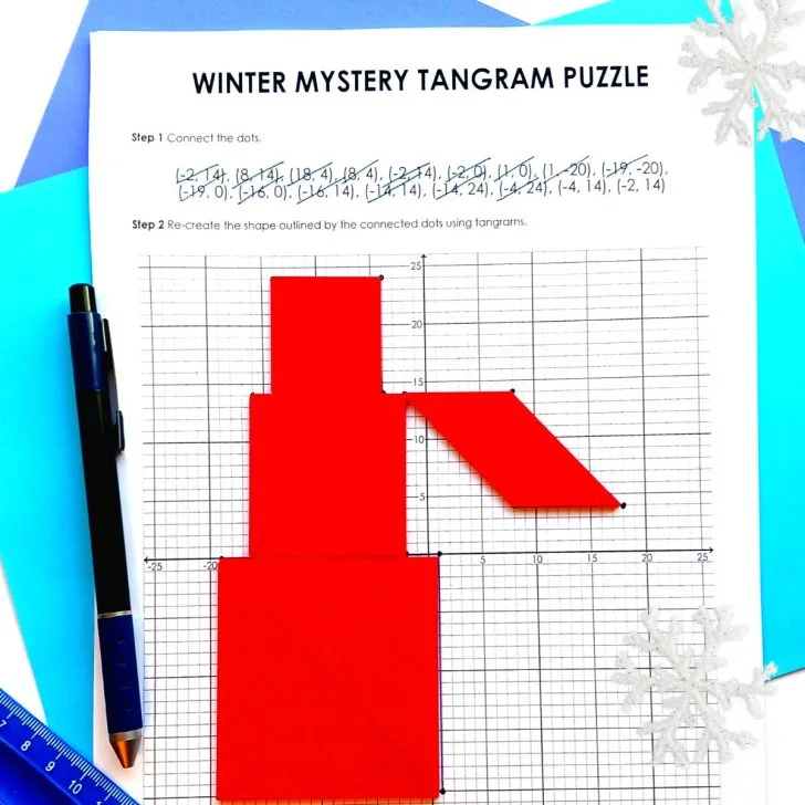 snowman tangram puzzle on coordinate plane from winter mystery tangram puzzle 