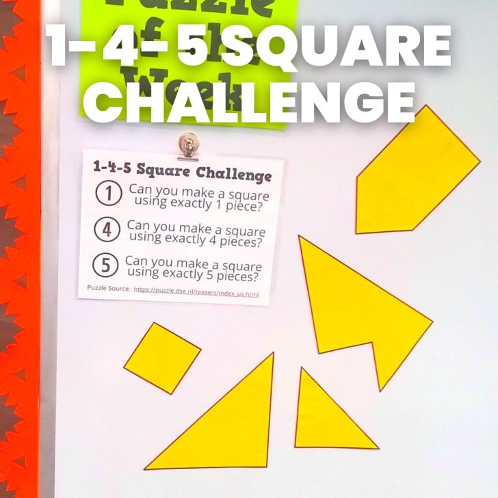 1-4-5 square challenge hanging on dry erase board
