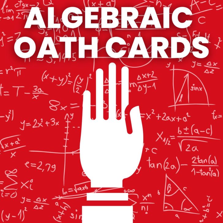 drawing of hand performing oath with text "algebraic oath cards" 