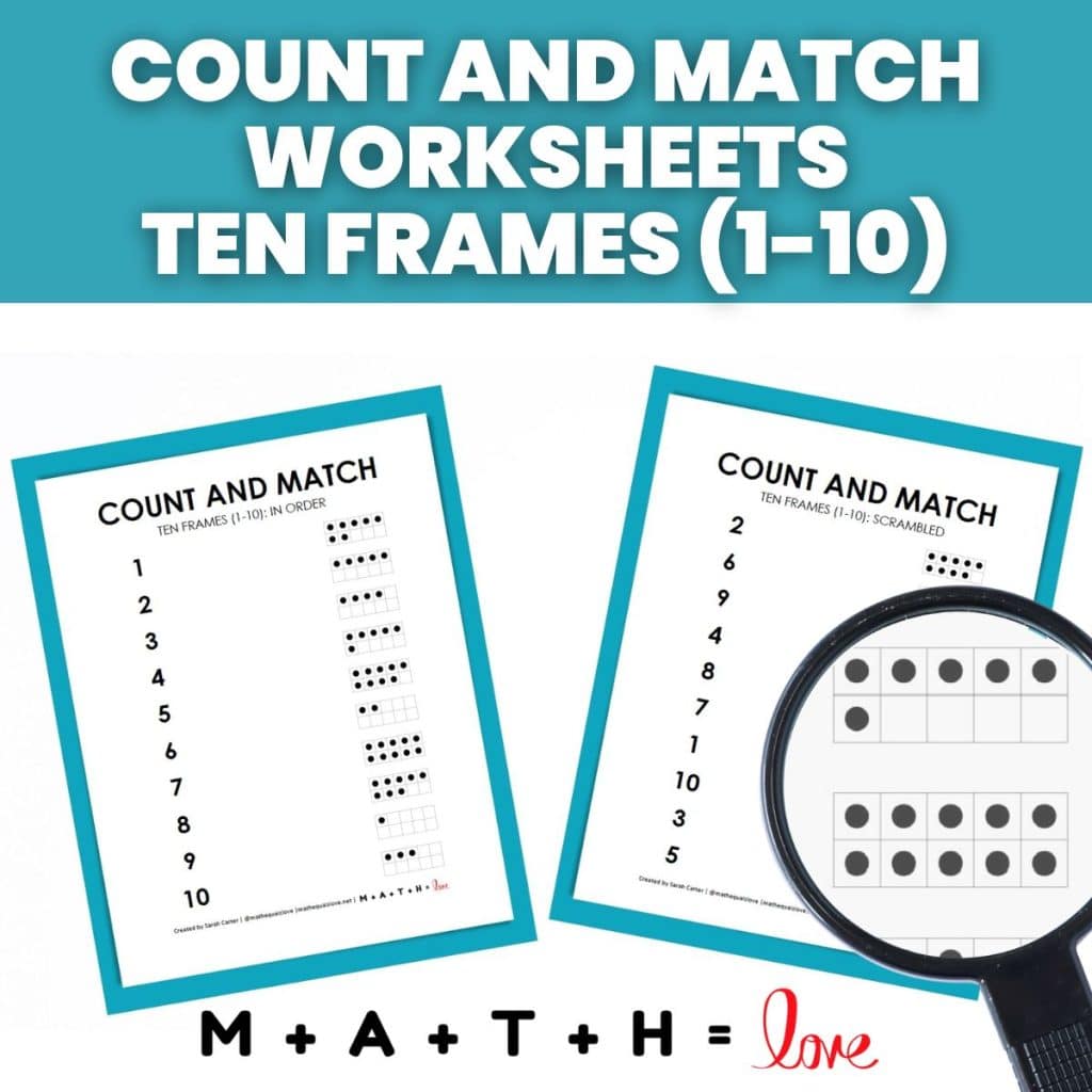 count and match ten frames worksheets 1-10