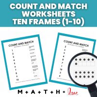 count and match ten frame worksheets 1-10