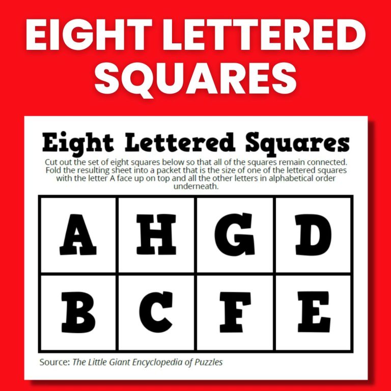 eight lettered squares puzzle screenshot with text "eight lettered squares" 