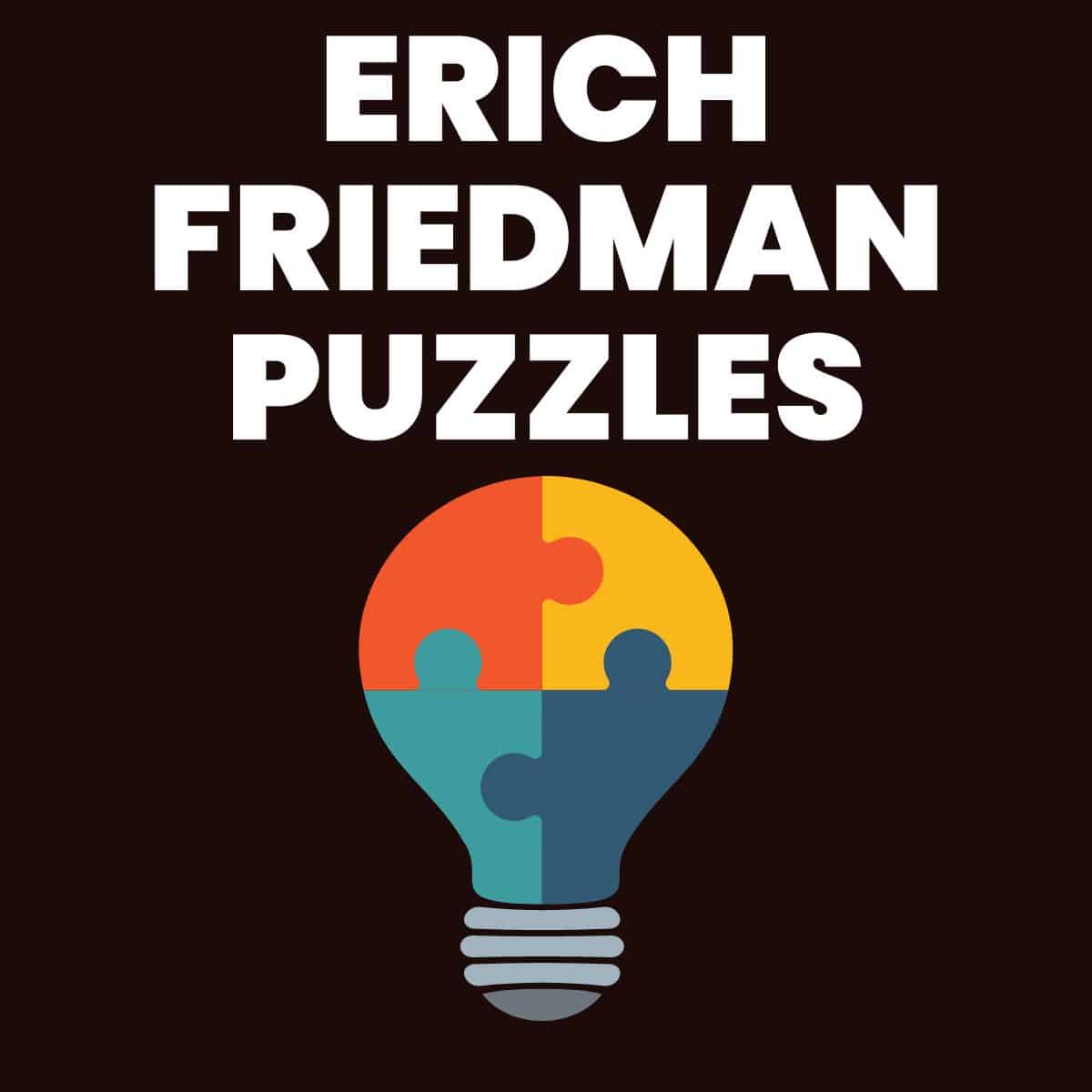lightbulb composed of four puzzle pieces with text "erich friedman puzzles" 