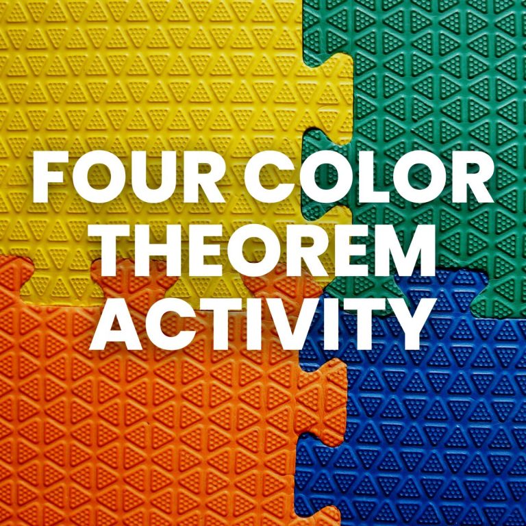 four foam puzzle pieces put together with text "four color theorem activity" 