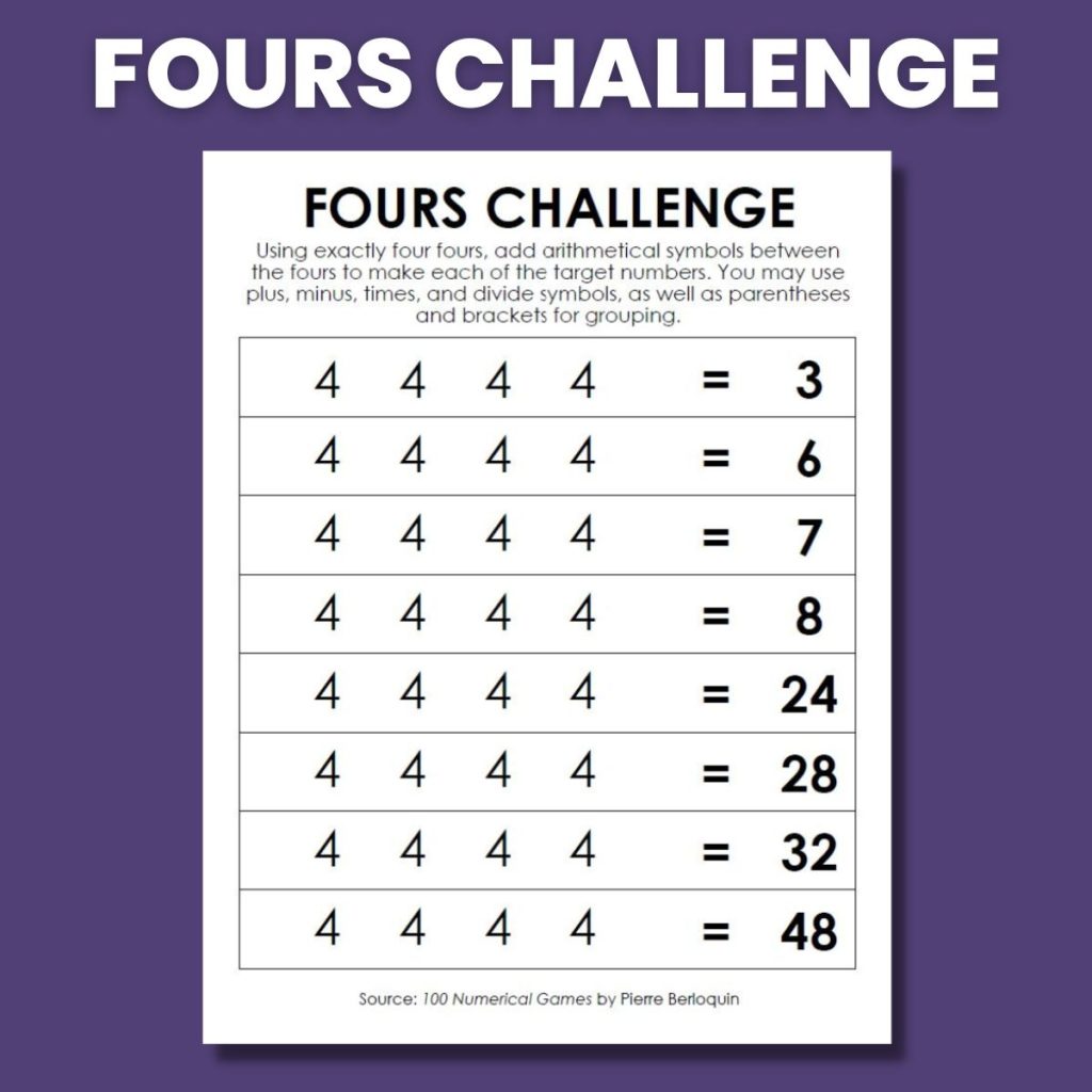 fours challenge number puzzle