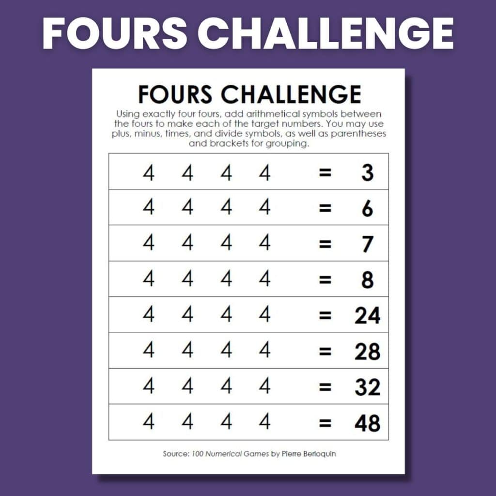 Fours Challenge Puzzle Math Love