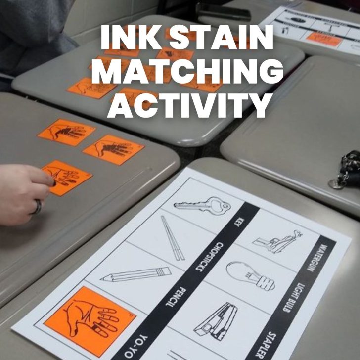 photograph of students working on ink stain matching activity 