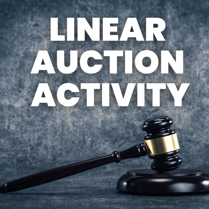 gavel with text "linear auction activity" 