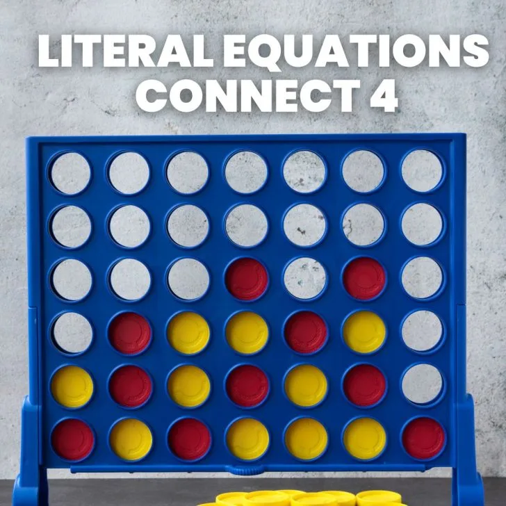 connect 4 board game with text "literal equations connect 4" 