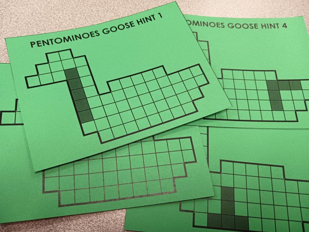 green hint cards for pentominoes goose puzzle 