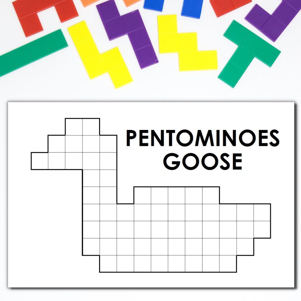 pentominoes goose puzzle screenshot with pentominoes puzzle pieces above it 