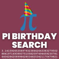 pi symbol wearing a striped birthday hat with text 