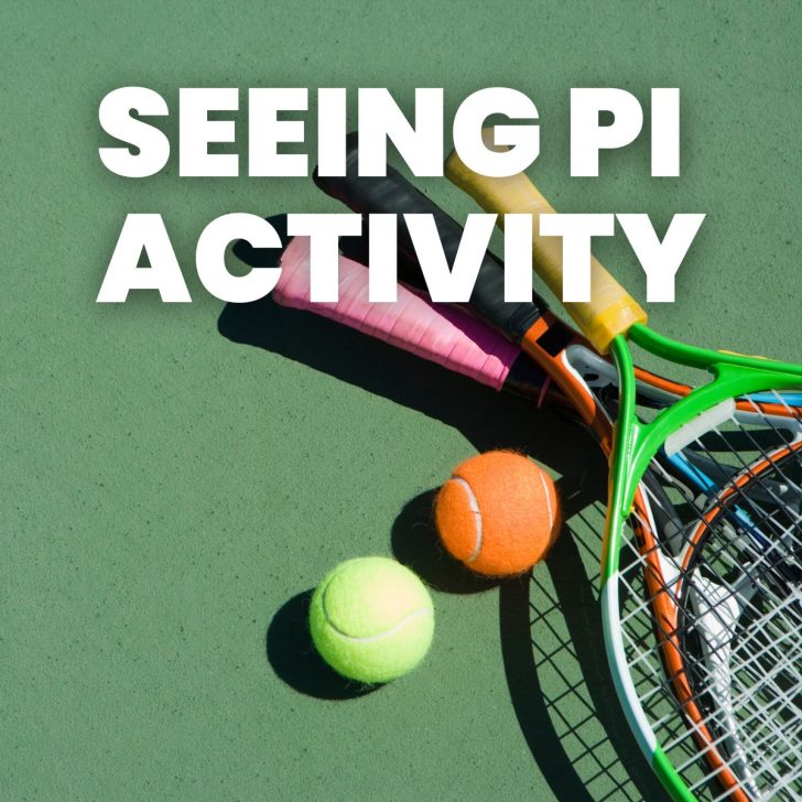 two tennis rackets and balls with text "Seeing pi activity" 