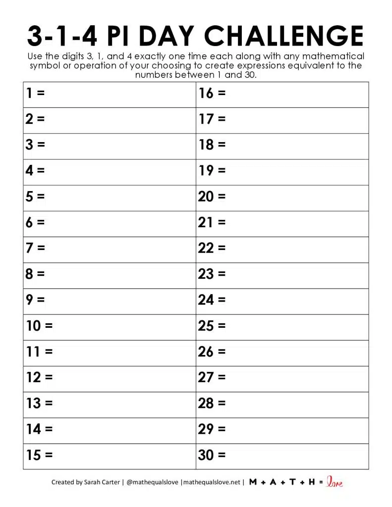 3-1-4 Pi Day Number Challenge