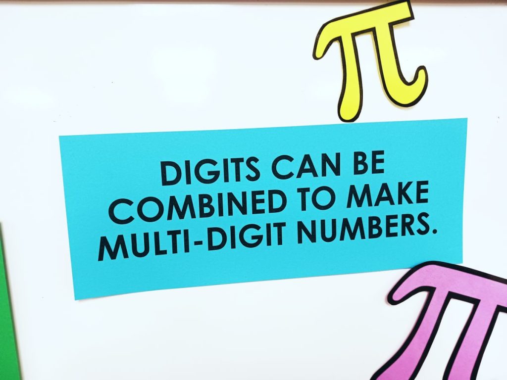 poster that reads "digits can be combined to make multi-digit numbers" 