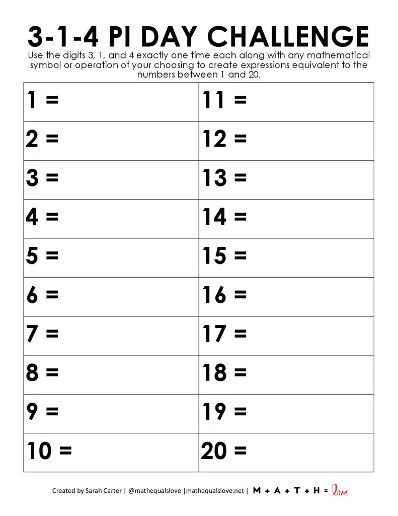 3-1-4 pi day number challenge 