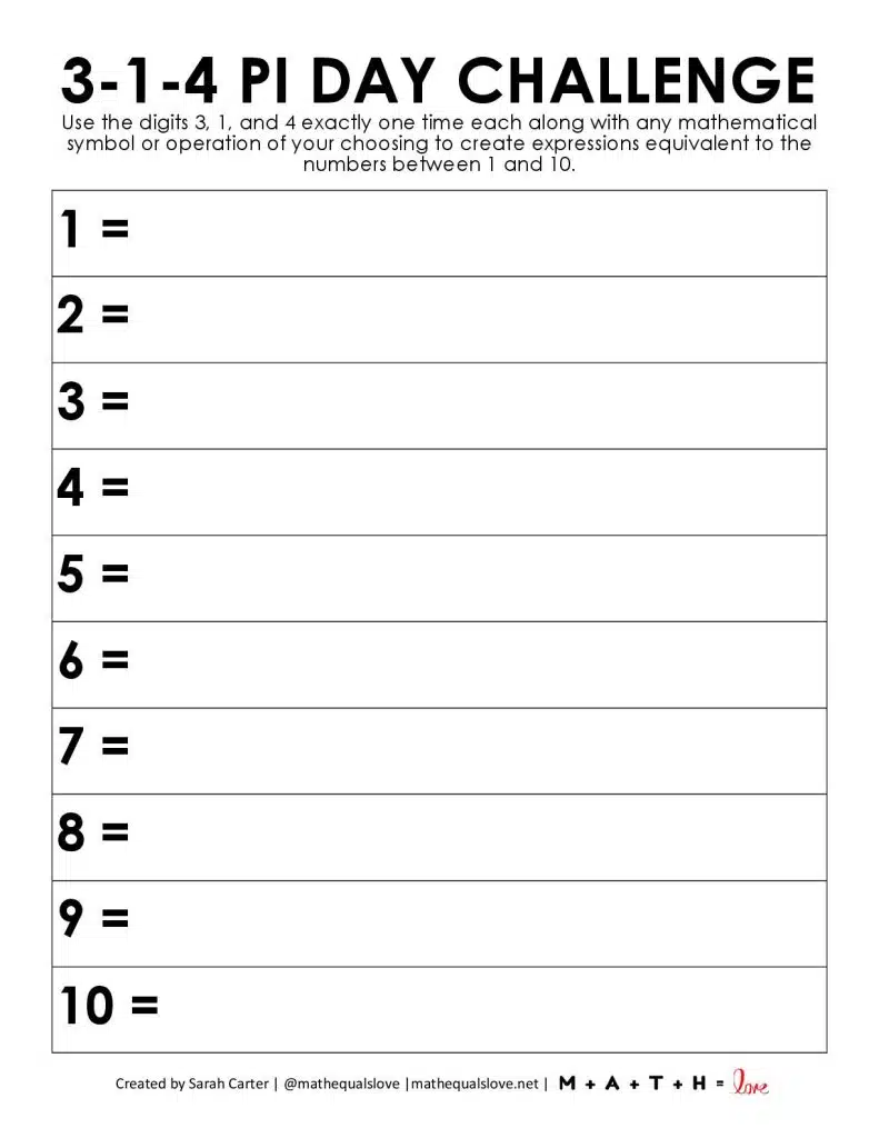 3-1-4 pi day number challenge 