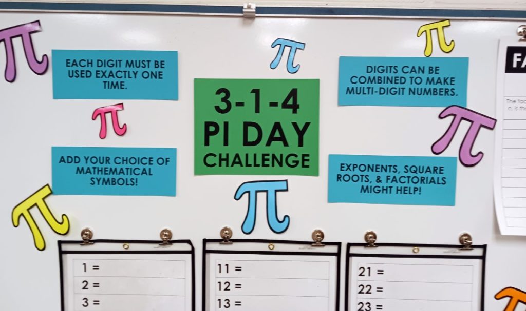 close up of 3-1-4 pi day challenge instructions 