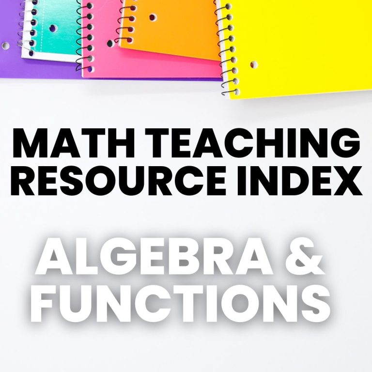 pile of spiral notebooks with title: "math teaching resource index: algebra & functions" 