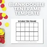blank double ten frame template with two color counters in background 