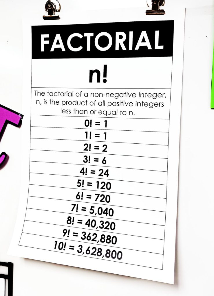 factorial poster hanging on dry erase board 