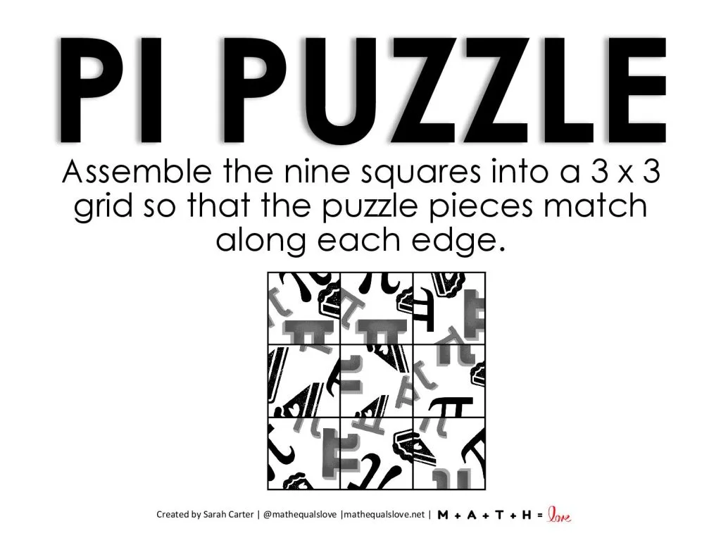 poster with instructions for pi puzzle for pi day