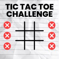 tic tac toe board with six red circles with white x's on them around edge of tic tac toe board. Title of 