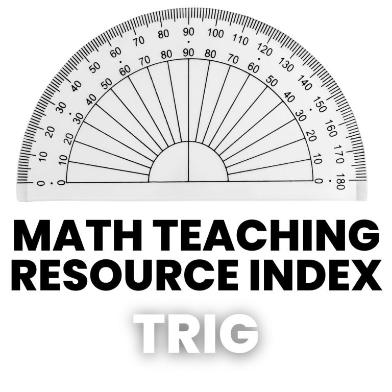 clear protractor with text "math teaching resource index: trig" 