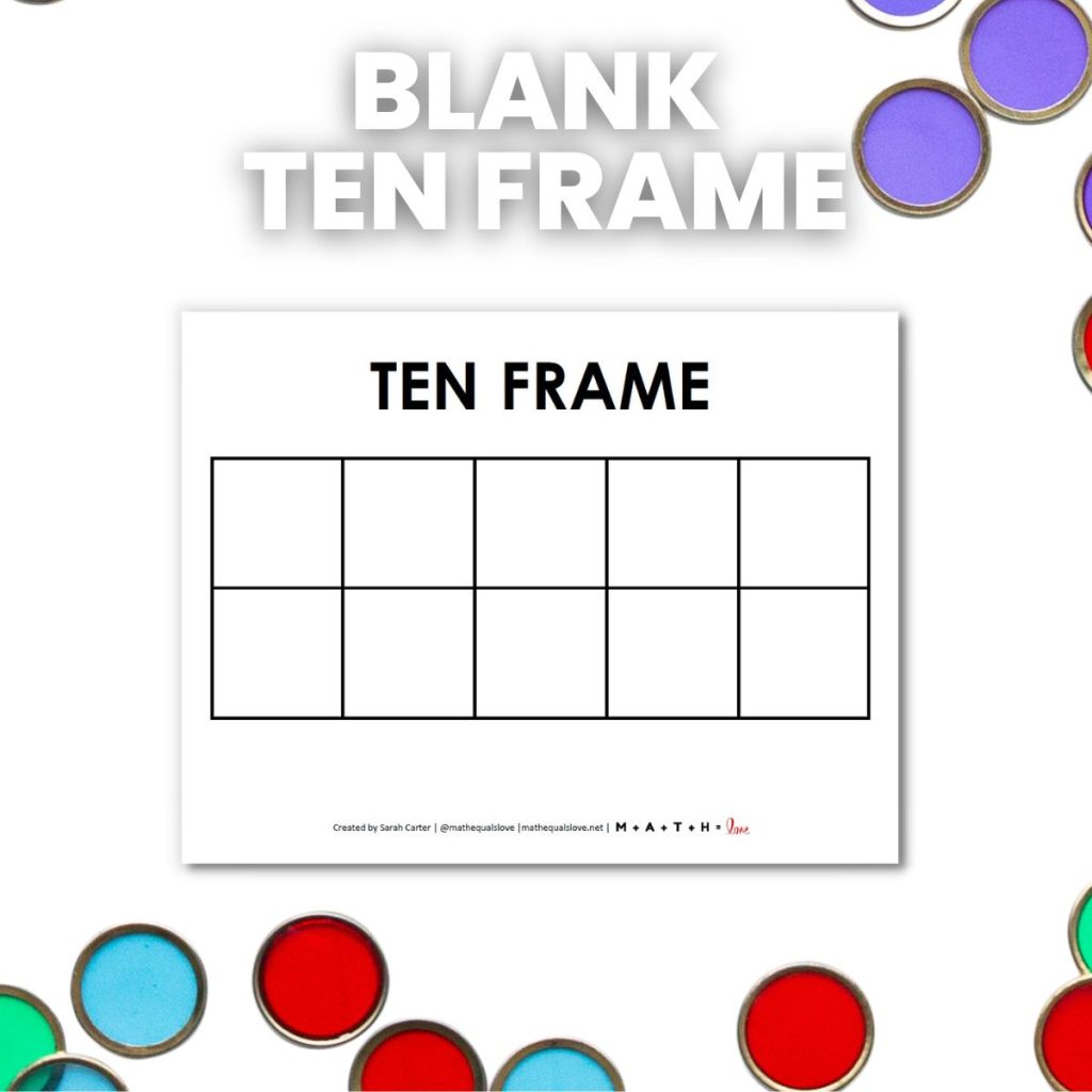 blank ten frame template surrounded by bingo chips