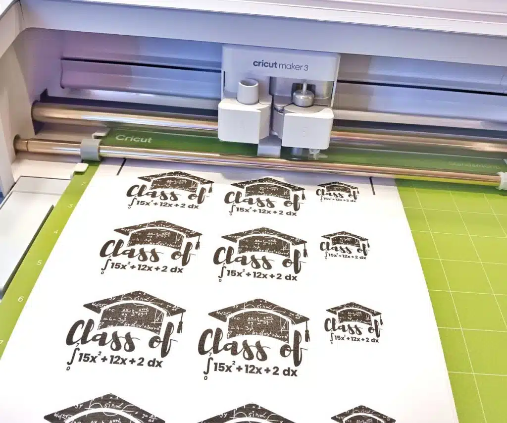 Class of 2023 Math Stickers being cut on Cricut Maker 3 