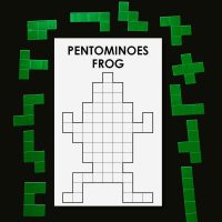 pentominoes frog puzzle surrounded by standard set of 12 pentominoes on black background