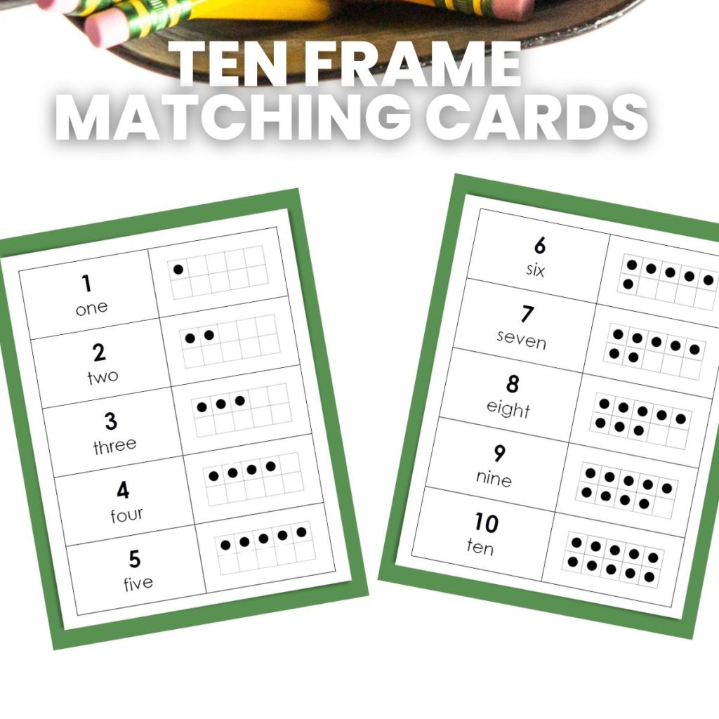 printed copy of ten frame matching cards activity that have not been cut apart. 