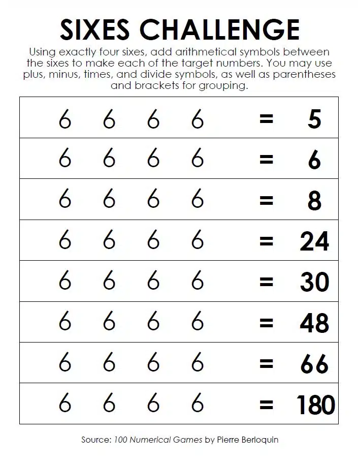 sixes challenge number puzzle screenshot 