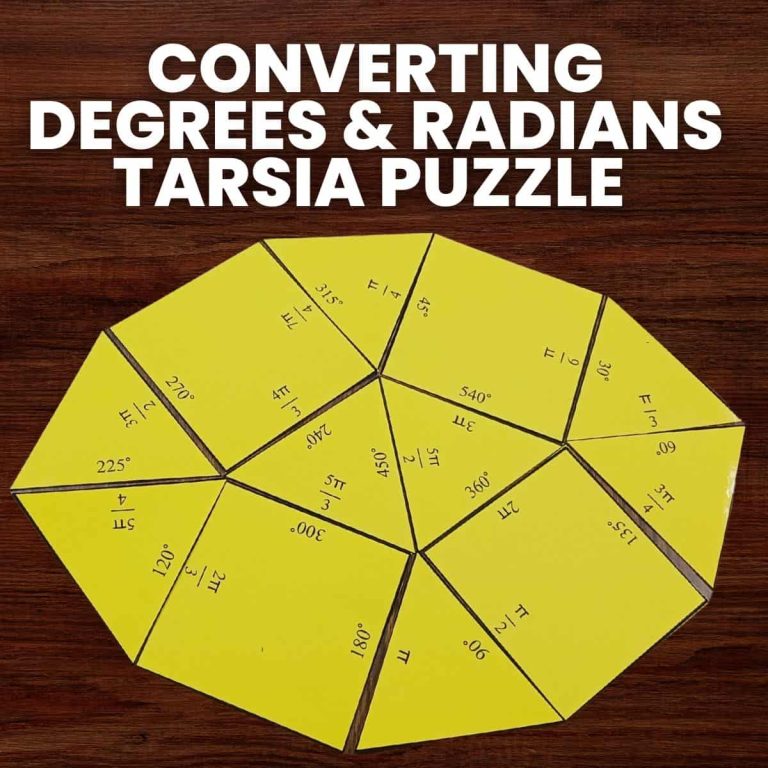 converting degrees and radians tarsia puzzle activity