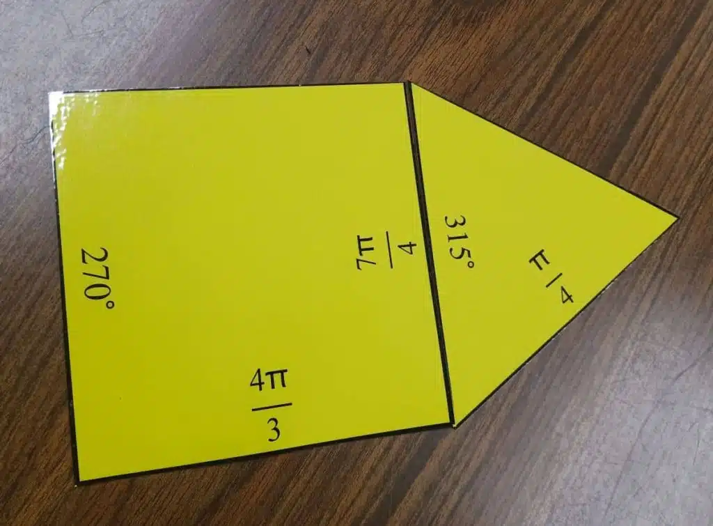 two pieces put together in degrees radians tarsia puzzle activity 